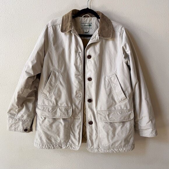 Vintage LL Bean Women’s Barn Coat Jacket Size Medium Tan Quilted Insulated 0WY28 - Picture 2 of 10
